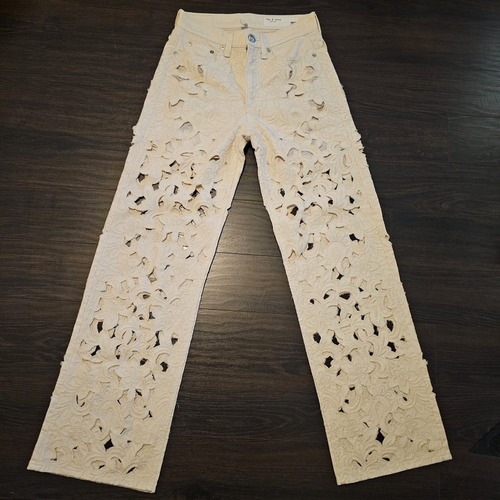 Logan Floral Cutout Mid Rise Wide Leg Jeans